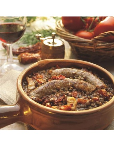 Duck Sausage with Lentils and Espelette Pepper
