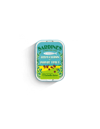 Sardines en oli d'oliva, farigola llimona i pebre timut