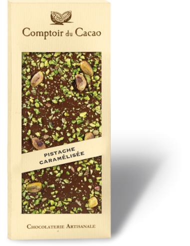 Tablette de chocolat gourmet - LAIT - PISTACHE caramélisée