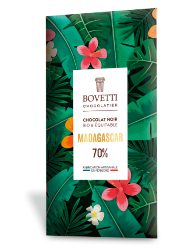 Dark chocolate bar from Madagascar 70% organic cocoa - 80g - Bovetti