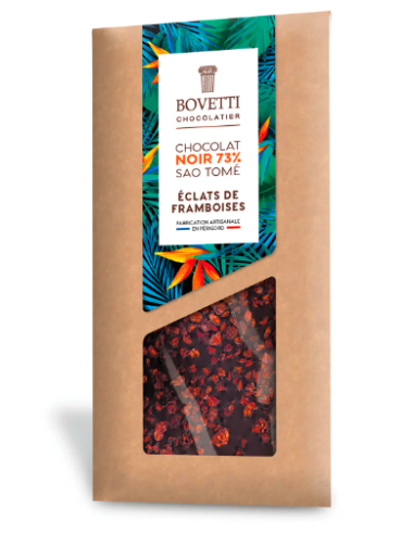 Dark chocolate bar with raspberry pieces - 100g - Bovetti