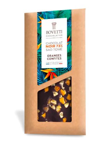 Dark chocolate bar with candied orange - 100g - Bovetti