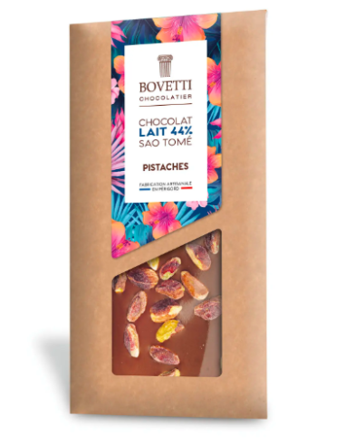 Barra de chocolate ao leite com pistache e figos - 100g - Bovetti